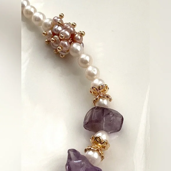 GP47-Handmade Natural Amethyst And Natural Freshwater Baby Pearl Necklace - Picture 11 of 13